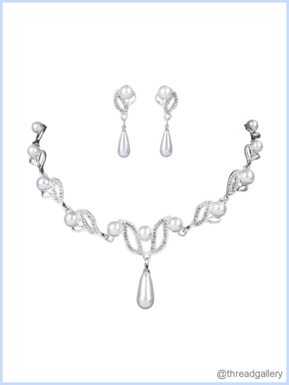 Pearl Leaf Necklace Earring Set Bridal Cubic Zirconia Rhinestone Wedding